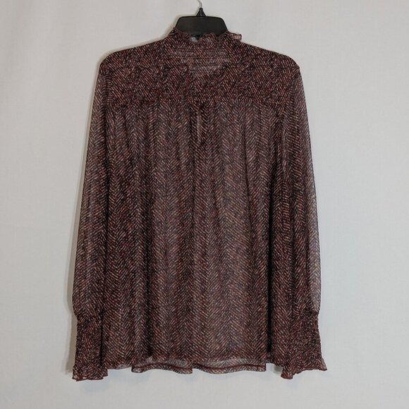 CHICO'S Burgundy Sheer Chiffon Long Sleeve Pullover Top; Size XL - Picture 3 of 4